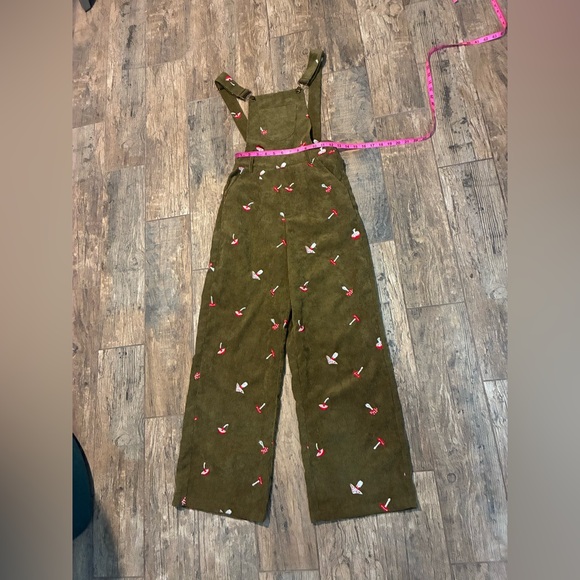 Women’s Cider Olive Corduroy Overalls with Red mushroom Embroidery - Picture 4 of 5